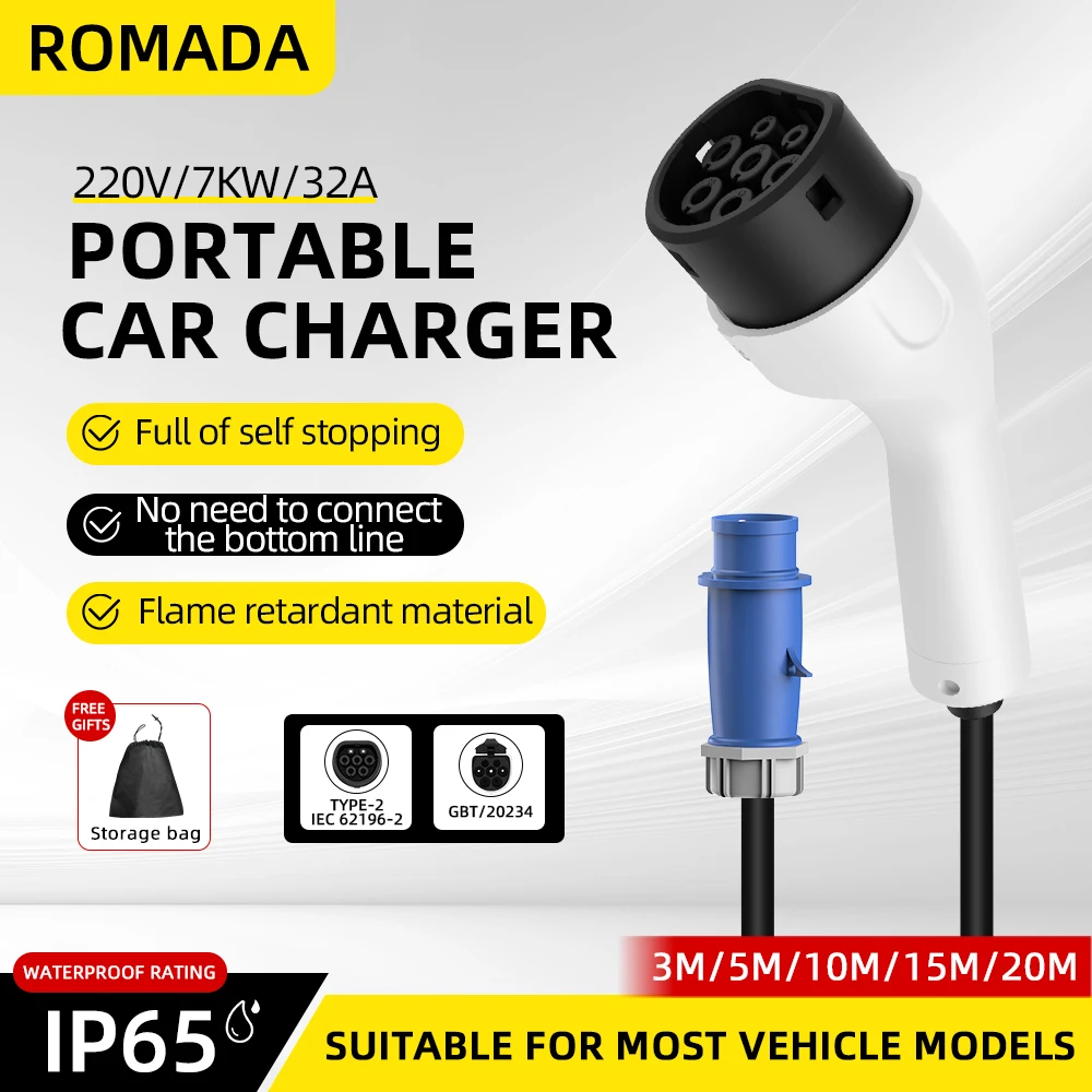 ROMADA Type2 IEC62196-2 Voor E - Portable Ev Charger 32A Type 2 Cee Plug recensie en prijs